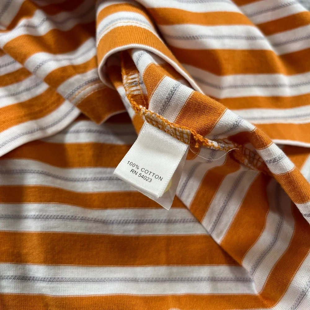 Banana Republic Mens Fitted Pima Polo Shirt Large Orange White Striped Cotton